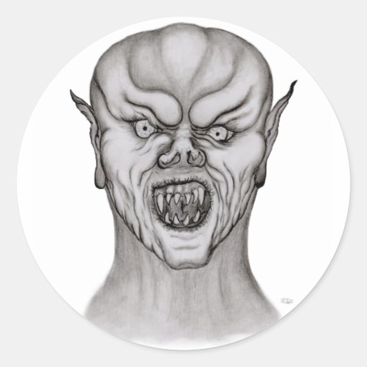 Sticker Rond Vampir noir et blanc (Devant)