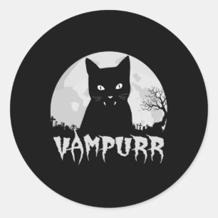 Sticker Rond Vampire Chat Noir Halloween Avec Pleine lune - Vam