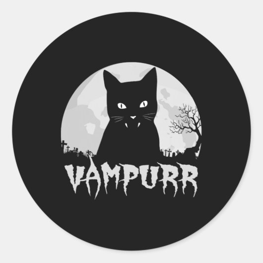 Sticker Rond Vampire Chat Noir Halloween Avec Pleine lune - Vam (Devant)