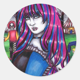Sticker Rond Vampire Circus Freak monstres dessin original