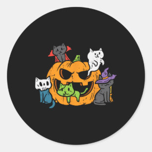 Sticker Rond Vampire Ghost Zombie sorcière Chats En Citrouille