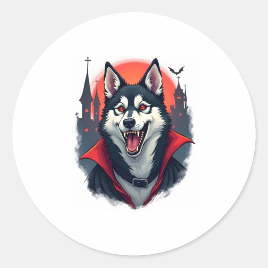 Sticker Rond Vampire Husky Bite (Devant)