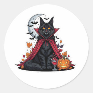 Sticker Rond Vampire Maine Coon - Chat d'Halloween Éffrayant