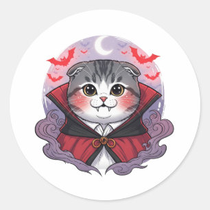 Sticker Rond Vampire Plier - Cute Scottish Pold Vampire Cat Hal