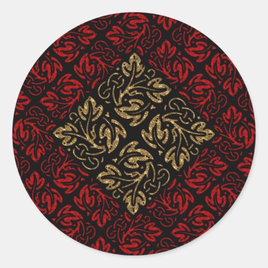 Sticker Rond Vampire Red and Gold Damask Gothic Art (Devant)
