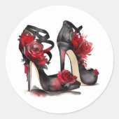Sticker Rond Vampy Vogue | Stiletto Lace Bootie et Red Roses (Devant)