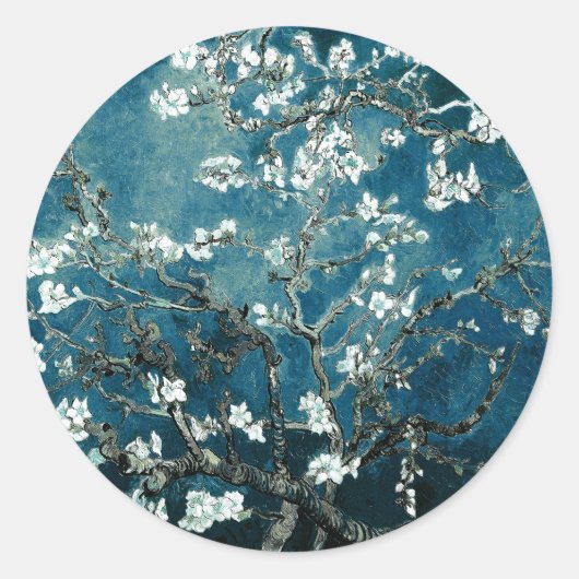 Sticker Rond Van Gogh Almond Blossoms Dark Turquoise (Devant)