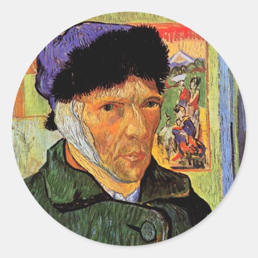 Sticker Rond Van Gogh ; Autoportrait avec oreille déchaînée (Devant)