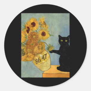 Sticker Rond Van Gogh Chat noir avec tournesol 8647 Res subtile