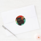 Sticker Rond Van Gogh Chat noir Fleurs rouges (Enveloppe)