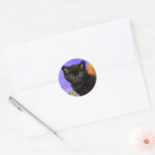 Sticker Rond Van Gogh Kitten noir avec des tournesols (Enveloppe)