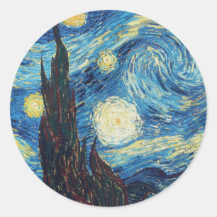 Sticker Rond Van Gogh Nuit Étoilée Vintage Bleu Chef-d'œuvre