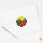 Sticker Rond Van Gogh Oliviers avec ciel jaune et soleil (Enveloppe)