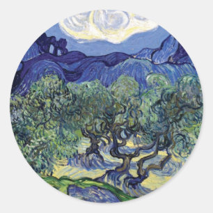 Sticker Rond Van Gogh - Oliviers Dans Un Paysage Montagneux