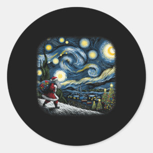 Sticker Rond Van Gogh Starry Nuit Père Noël Noël hiver neige