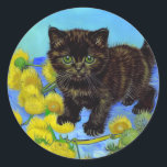 Sticker Rond Van Gogh Style Chat avec tournesol<br><div class="desc">Stickers avec un chat de style Van Gogh avec des tournesols ! Un joli chaton noir pose à la légère avec des fleurs jaunes. Un cadeau fabuleux pour les amoureux de les chats et les collectionneurs d'art hollandais !</div>