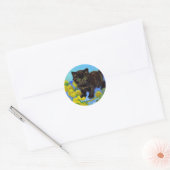 Sticker Rond Van Gogh Style Chat avec tournesol (Enveloppe)