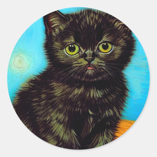 Sticker Rond Van Gogh Style Pouting Kitten (Devant)
