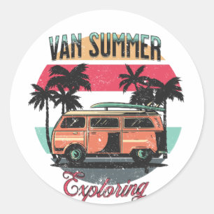 Sticker Rond Van Summer Exploration Plage Vacances Coucher de s