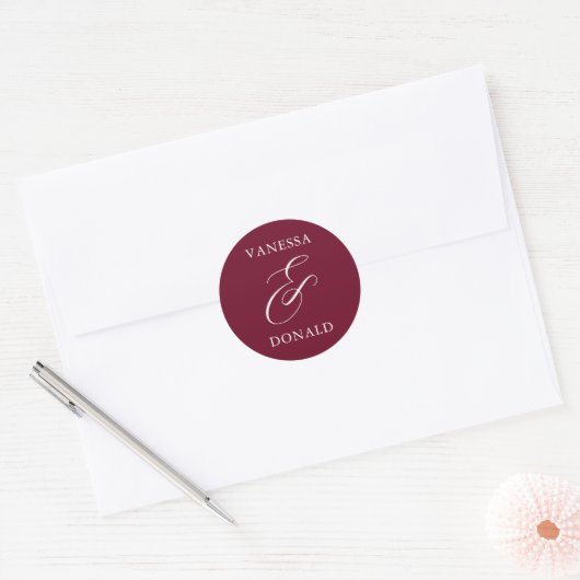 Sticker Rond Vanessa Burgundy Mariage moderne (Enveloppe)