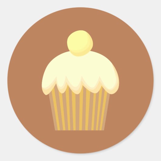 Sticker Rond Vanilla Cupcake sur Brown. (Devant)