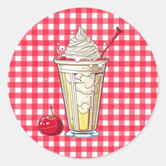 Sticker Rond Vanilla Milkshake avec À damiers rouge cerises (Devant)