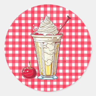 Sticker Rond Vanilla Milkshake avec À damiers rouge cerises