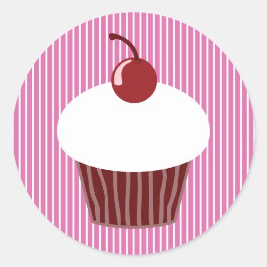 Sticker Rond Vanille Cupcake et rayures roses (Devant)