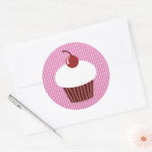 Sticker Rond Vanille Cupcake et rayures roses (Enveloppe)