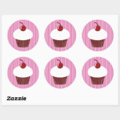 Sticker Rond Vanille Cupcake et rayures roses (Feuille)