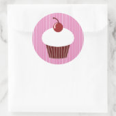 Sticker Rond Vanille Cupcake et rayures roses (Sac)