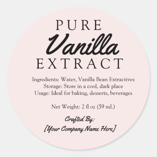 Sticker Rond Vanille Pure Rose Extrait Ingrédients Artisanat (Devant)