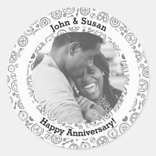 Sticker Rond Vapeur Victorian Steampunk White & Black Gears Clo