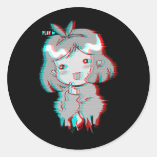 Sticker Rond Vaporwave Aesthétique Glitch Edgy Sad Anime Girl