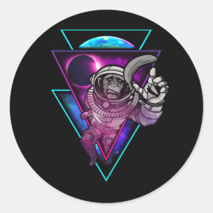 Sticker Rond Vaporwave Astronaut Space Art Monkey Bankey