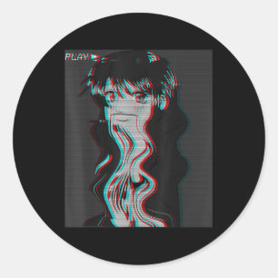 Sticker Rond Vaporwave esthétique Triste Anime Girl Retro Eboy