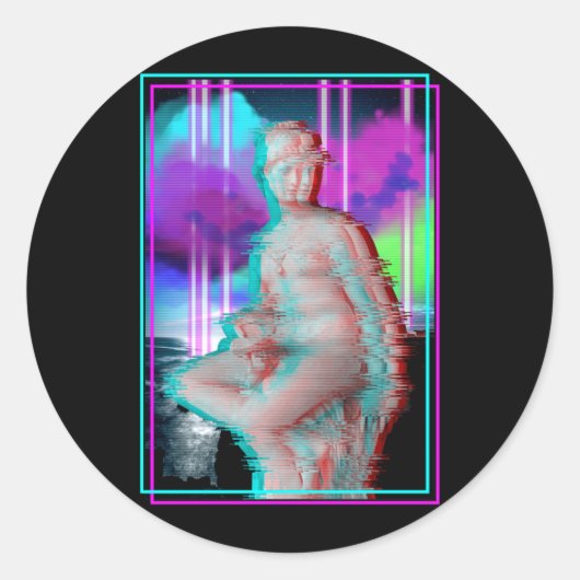 Sticker Rond Vaporwave Glitch esthétique Statue grecque Rétrowa (Devant)