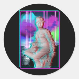Sticker Rond Vaporwave Glitch esthétique Statue grecque Rétrowa