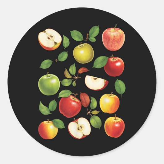 Sticker Rond Variétés de pommes Différentes sortes de pommes cu (Devant)
