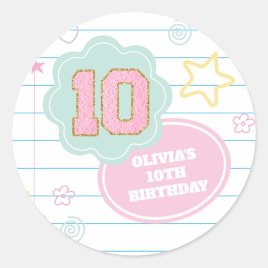 Sticker Rond Varsity pastel patch carnet 10e anniversaire (Devant)