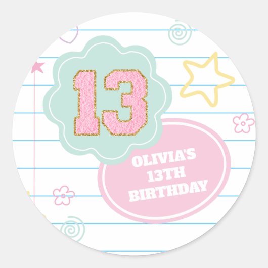Sticker Rond Varsity pastel patch carnet 13e anniversaire (Devant)