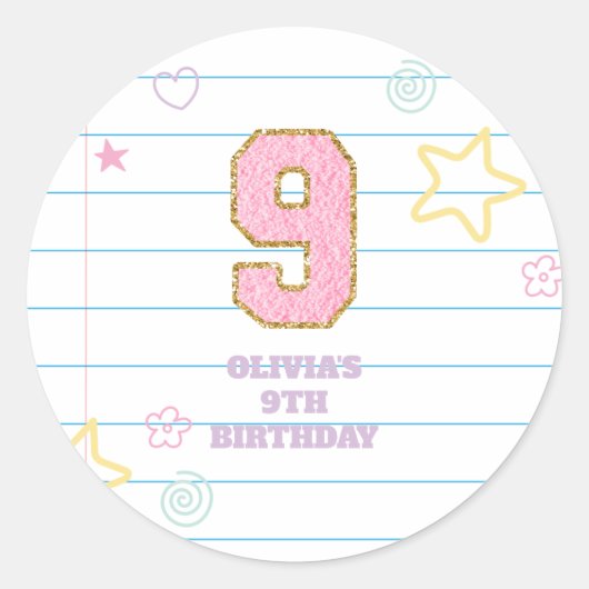 Sticker Rond Varsity pastel patch carnet 9e anniversaire (Devant)