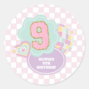 Sticker Rond Varsity pastel patch preppy 9e Anniversaire