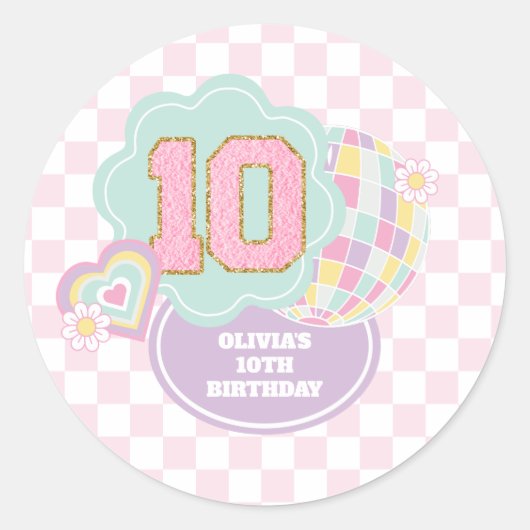Sticker Rond Varsity preppy pastel patch 10e anniversaire (Devant)