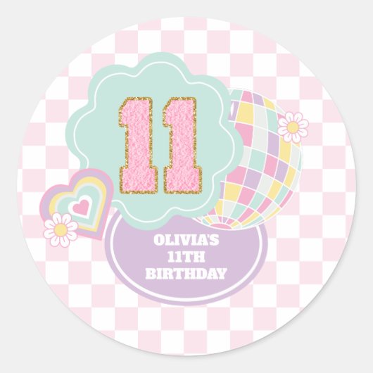 Sticker Rond Varsity preppy pastel patch 11e Anniversaire (Devant)