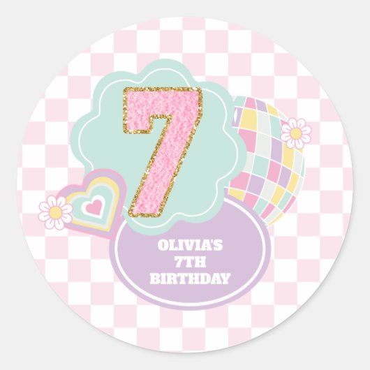 Sticker Rond Varsity preppy pastel patch 7e anniversaire (Devant)