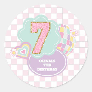 Sticker Rond Varsity preppy pastel patch 7e anniversaire