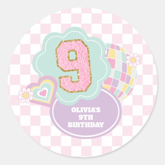 Sticker Rond Varsity preppy pastel patch 9e anniversaire (Devant)
