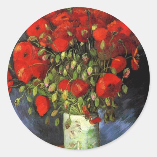 Sticker Rond Vase avec des papillons rouges | Vincent van Gogh (Devant)