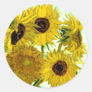 Sticker Rond Vase avec douze tournesols, beaux-arts de Van Gogh
